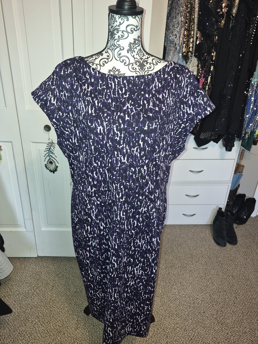 Calvin Klein Purple Abstract Midi Shift Dress - 16W